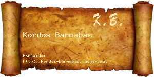 Kordos Barnabás névjegykártya